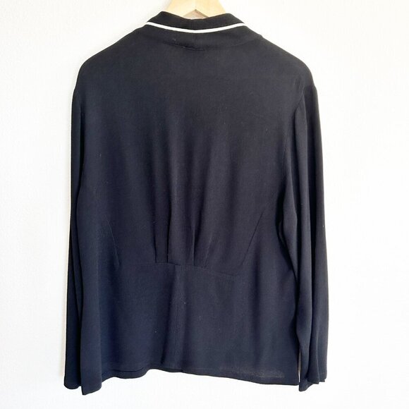 Vtg Niche Nilgun Derman Jacket Crepe Button Up Pinch Black White Trim - Picture 6 of 11